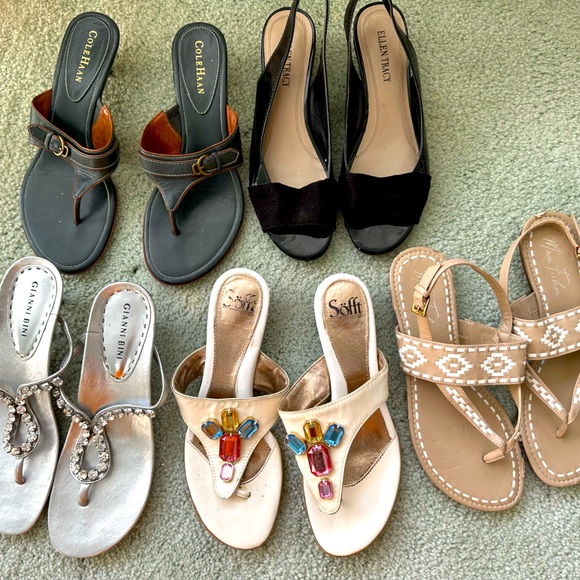 Five pair Designer sandals! All are in very good condition. Sizes 7.5-8. LOT - Picture 1 of 3
